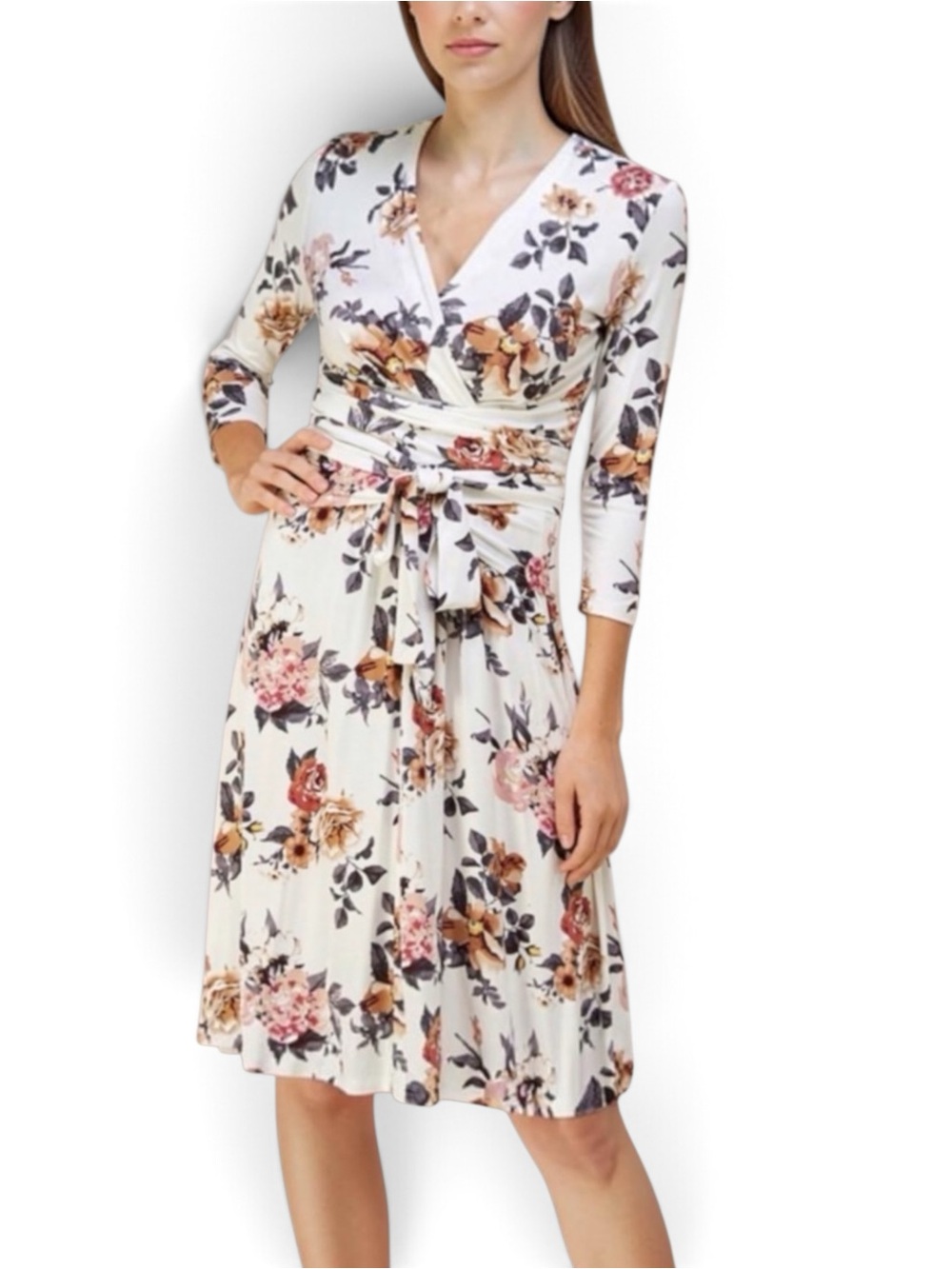 NEW Vintage Floral Print 3/4 Sleeves Mock Wrap Dress Women’s Small - Picture 11 of 13